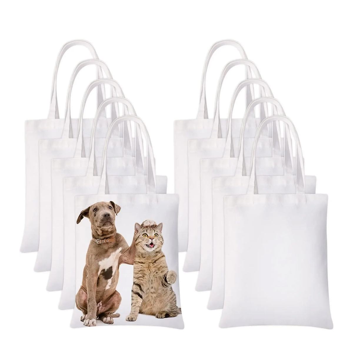Tote Bag Sublimation - กระเป๋าผ้าแคนวาสสีขาว 6 ชิ้น, กระเป๋าเก็บกระเป๋า Sublimaiton สําหรับการพิมพ์ระเหิดและโครงการหัตถกรรม
