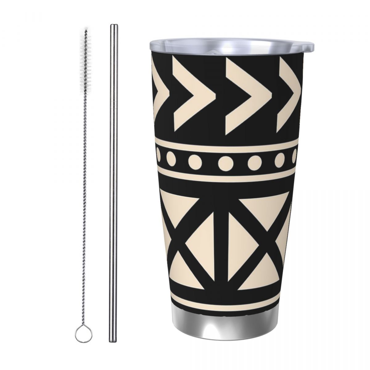 Tumbler 20Oz White - แก้วน้ำสแตนเลสสุญญากาศลายผ้าโคลนแอฟริกันสีดำขาวสุดฮิต พร้อมฝาปิดและหลอด ขนาด 20 ออนซ์ เก็บความร้อน-เย็น
