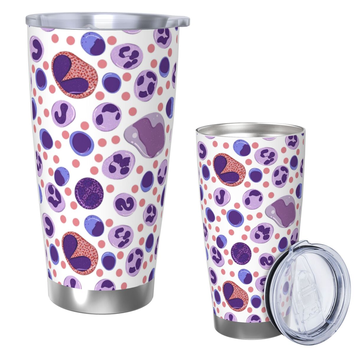 Tumbler 20Oz White - สีขาวขนาดใหญ่รูปแบบเซลล์เม็ดเลือดสแตนเลสแก้วฉนวนสูญญากาศความร้อนเย็นถ้วยฟางพร้อมฝาปิด 20 ออนซ์