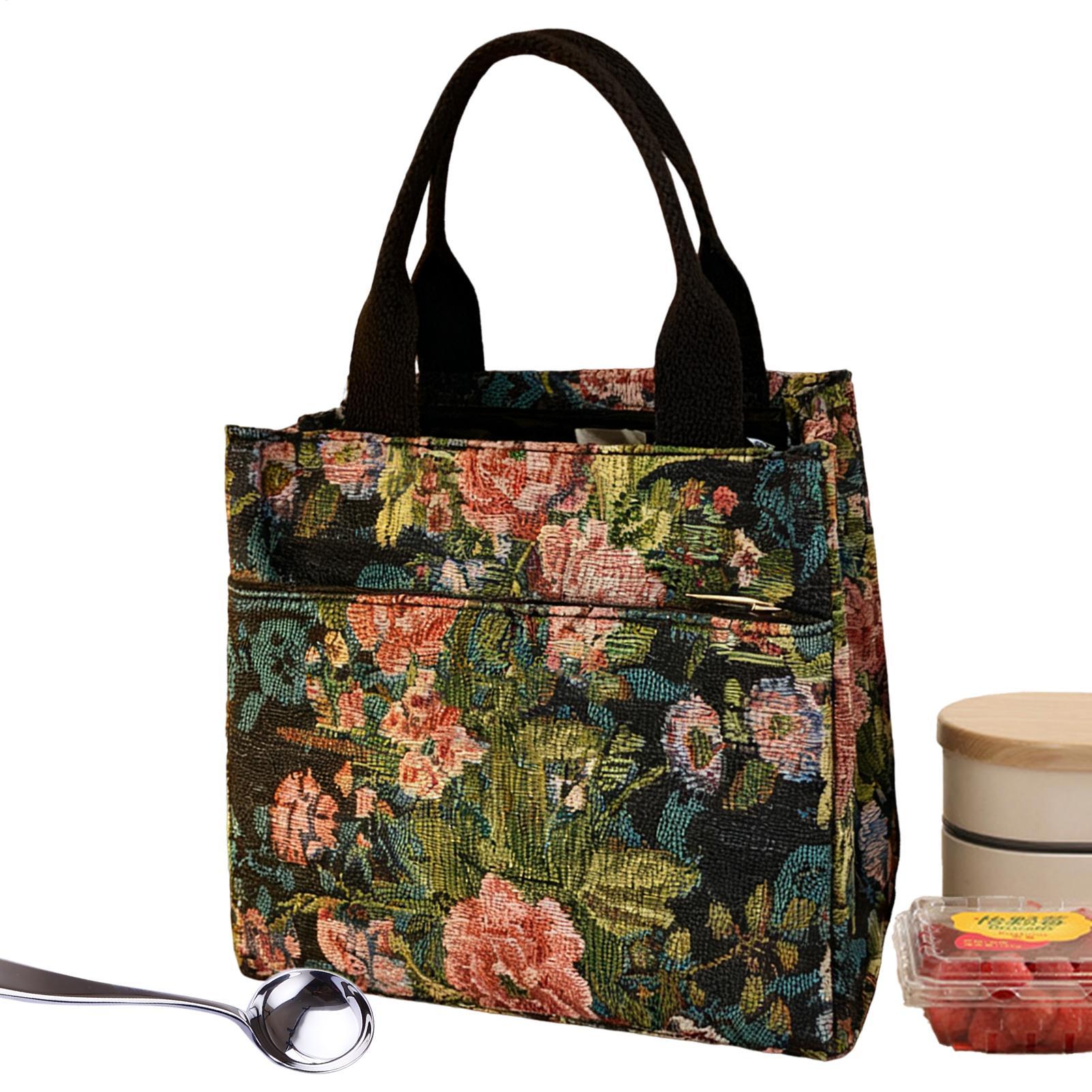 Tote Bag Sublimation - กระเป๋าใส่อาหารกลางวันแบบมีฉนวนกันความร้อน ลายดอกไม้ กันน้ำ สำหรับผู้หญิง ทำงาน ใส่อาหาร