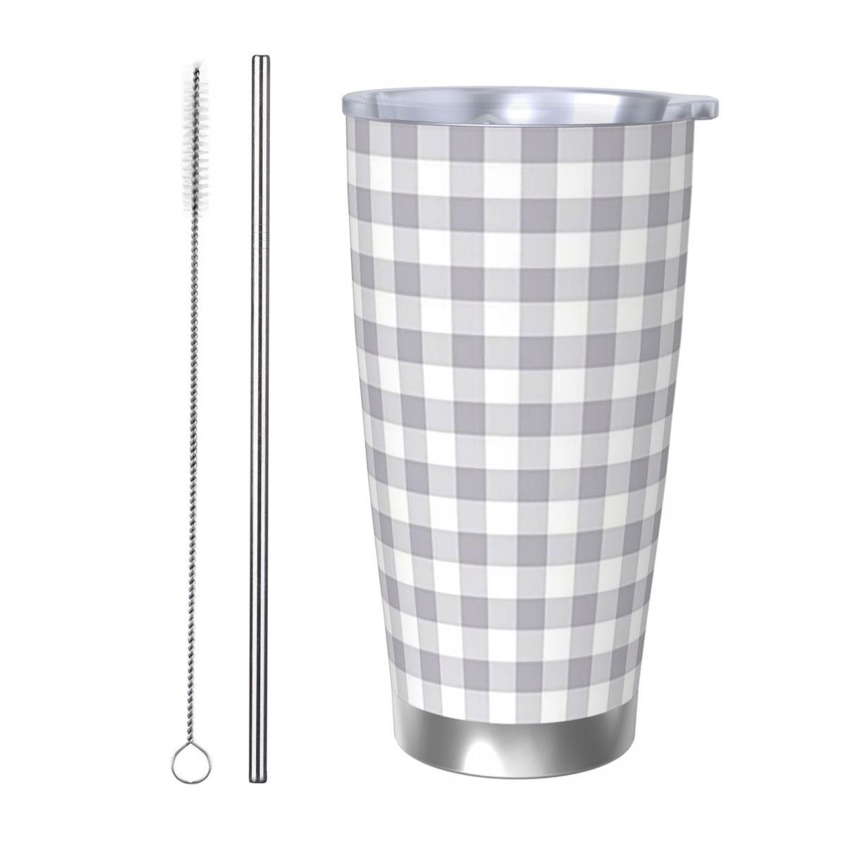 สีเทาและสีขาว Gingham สแตนเลส  - Tumbler 20Oz White บทวิจารณ์และราคา