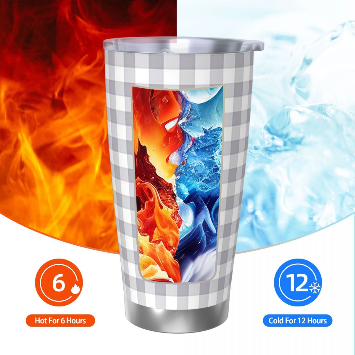 สีเทาและสีขาว Gingham สแตนเลส  - Tumbler 20Oz White บทวิจารณ์และราคา